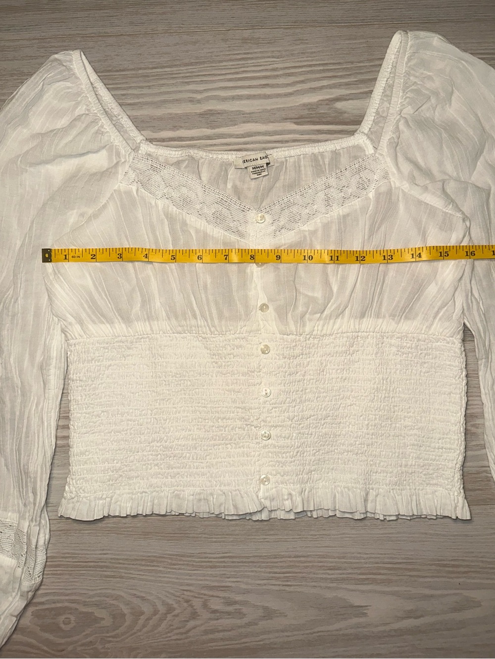 American Eagle Outfitters AE Long-Sleeve Smocked Blouse - White - Picture 11 of 13